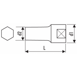 E117266 EXPERT Douilles longues 1/2" - 6 pans - métriques 13MM